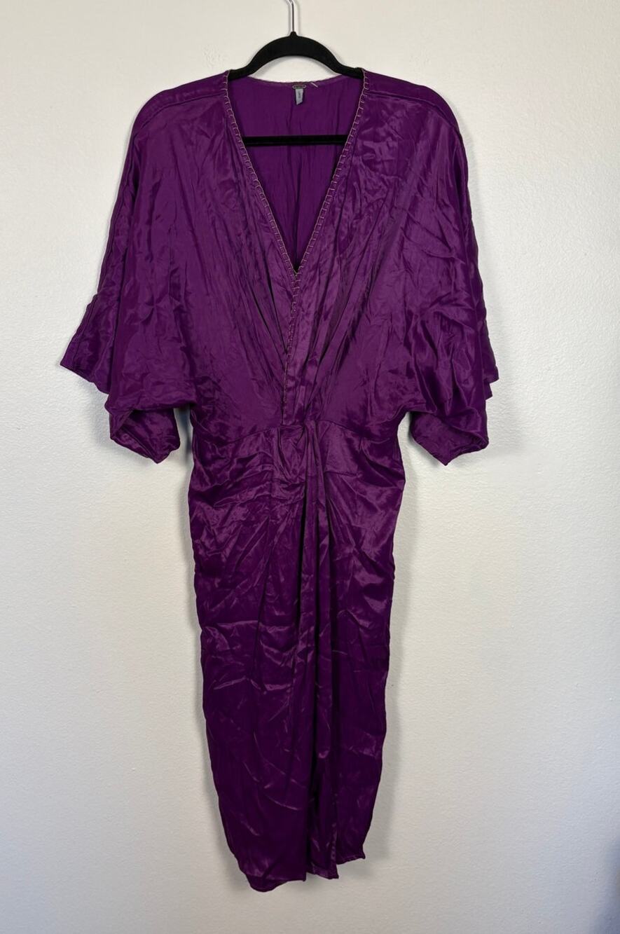 Anthropologie Blank London Twist Front Purple Satin Comfortable Dress Large